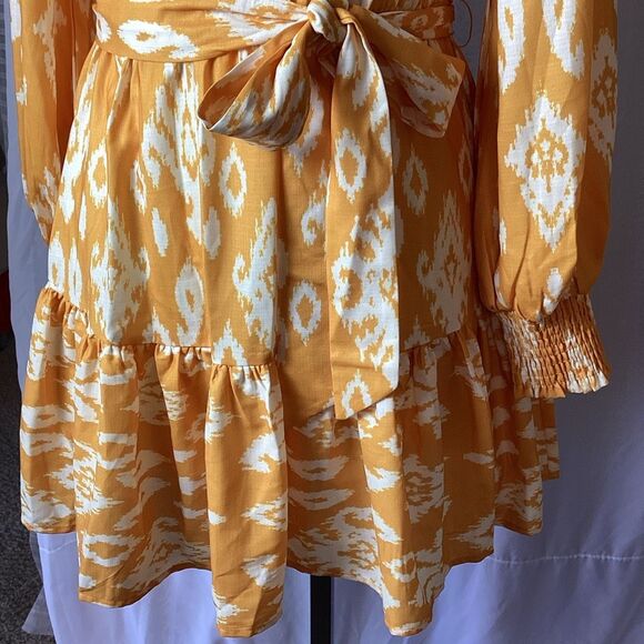 Anthropologie Flying Tomato Photo Finish Woven Mini Dress Women’s Small Mustard/ - Picture 6 of 9